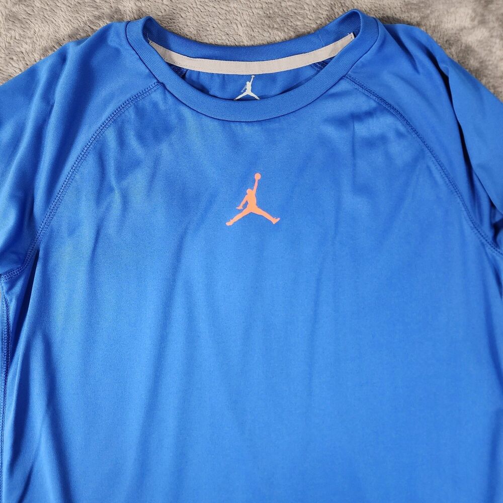 Nike Air Jordan Dri Fit Jumpman Long Sleeve Gym Shirt Boys Youth XL Blue Orange